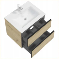 Szafka pod Umywalkę do Łazienki 80 x 50x46cm Wisząca Dąb Artisan/Czarny MDF