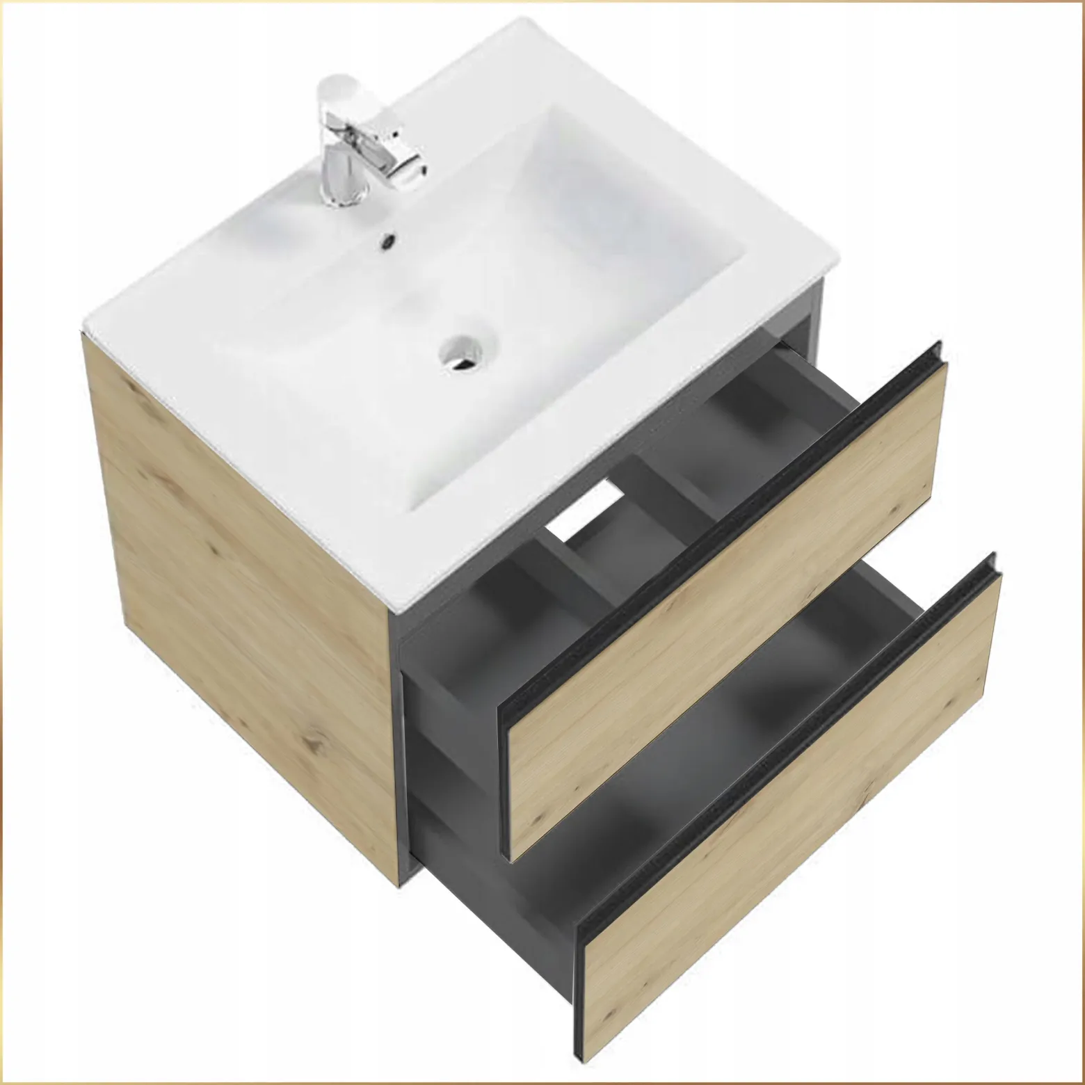 Szafka pod Umywalkę do Łazienki 80 x 50x46cm Wisząca Dąb Artisan/Czarny MDF
