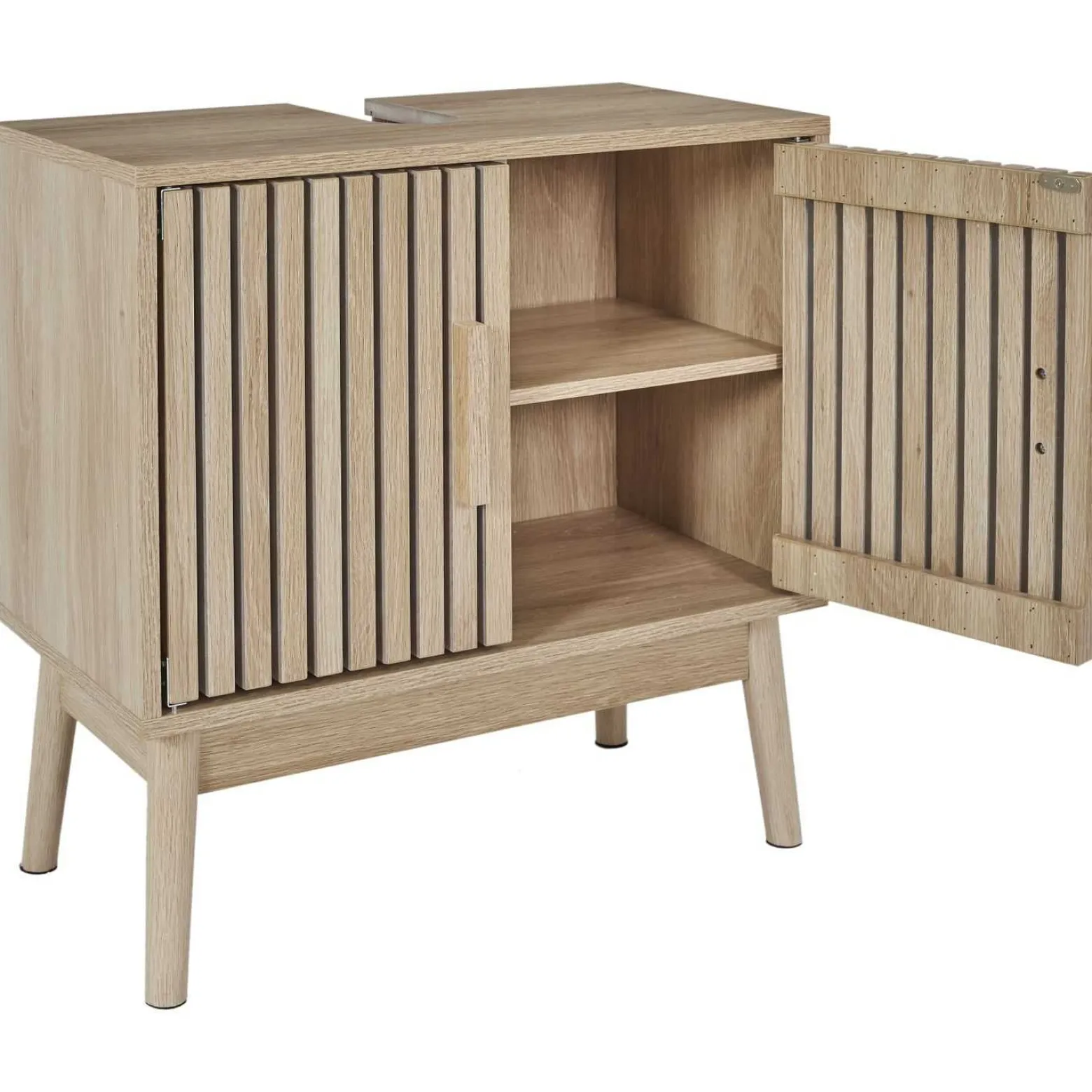 Szafka pod umywalkę LINEA 60x30x70 cm lamele dekor dąb 2-drzwiowa