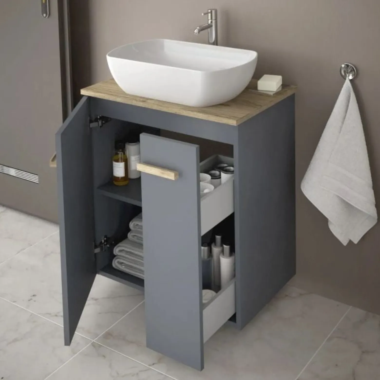 Szafka pod umywalkę L-WOOD 59 cm antracyt mat