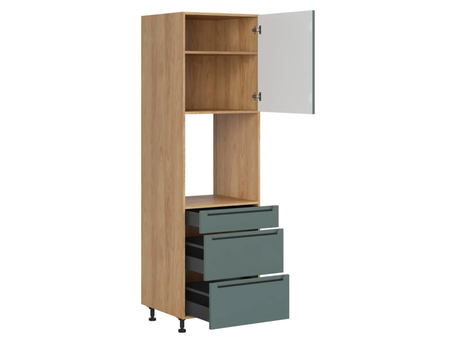 Szafka pod zabudowę piekarnika Iris 60 cm prawa z drzwiami i szufladami cichy domyk zieleń boho