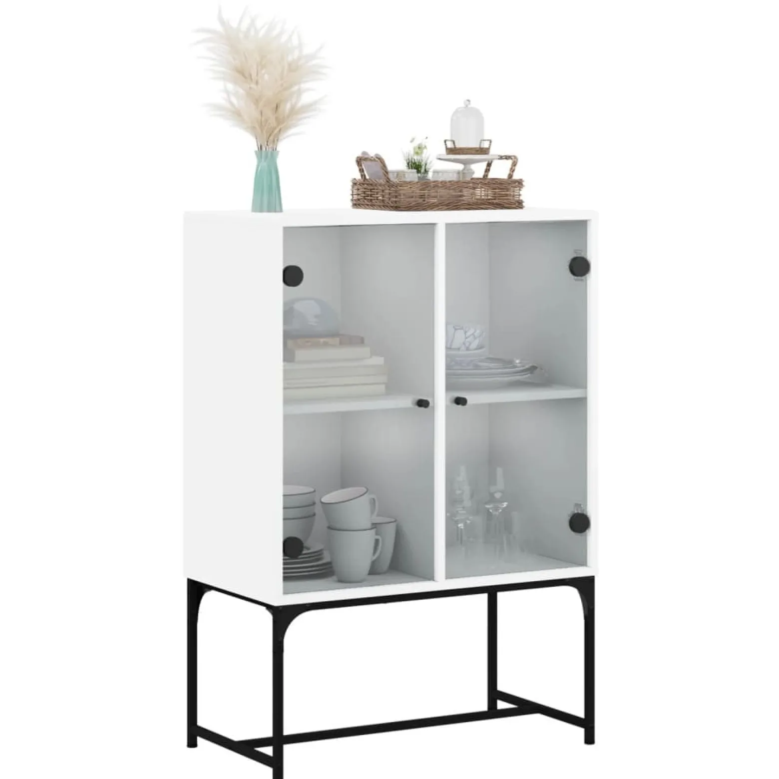 Szafka Regał Biała z Drzwiami Szklanymi 69x37x100 cm do Salonu