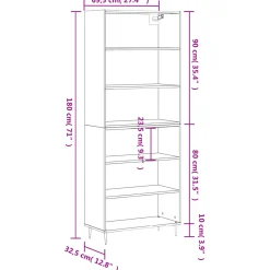 Szafka Regał Szara Beton 69.5x32.5x180 cm do Salonu Pokoju Sypialni