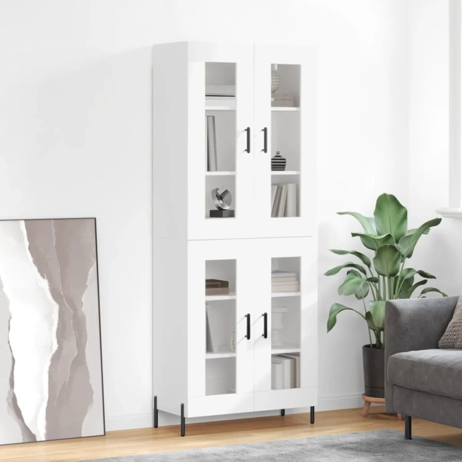 Szafka Regał Witrynka Biała Szklana 69.5x34x180 cm do Salonu Pokoju