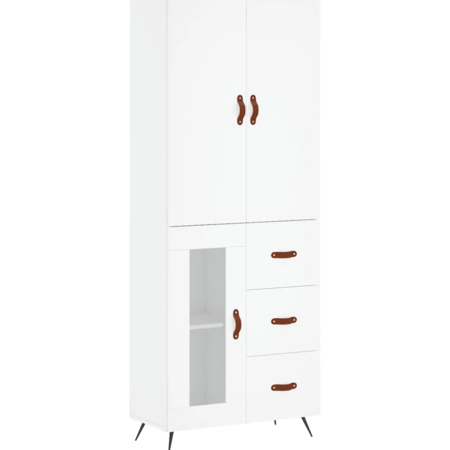 Szafka Regał Witrynka Biała z Drzwiami Szklanymi 69.5x34x180 cm do Salonu