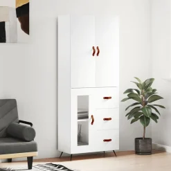 Szafka Regał Witrynka Biała z Drzwiami Szklanymi 69.5x34x180 cm do Salonu