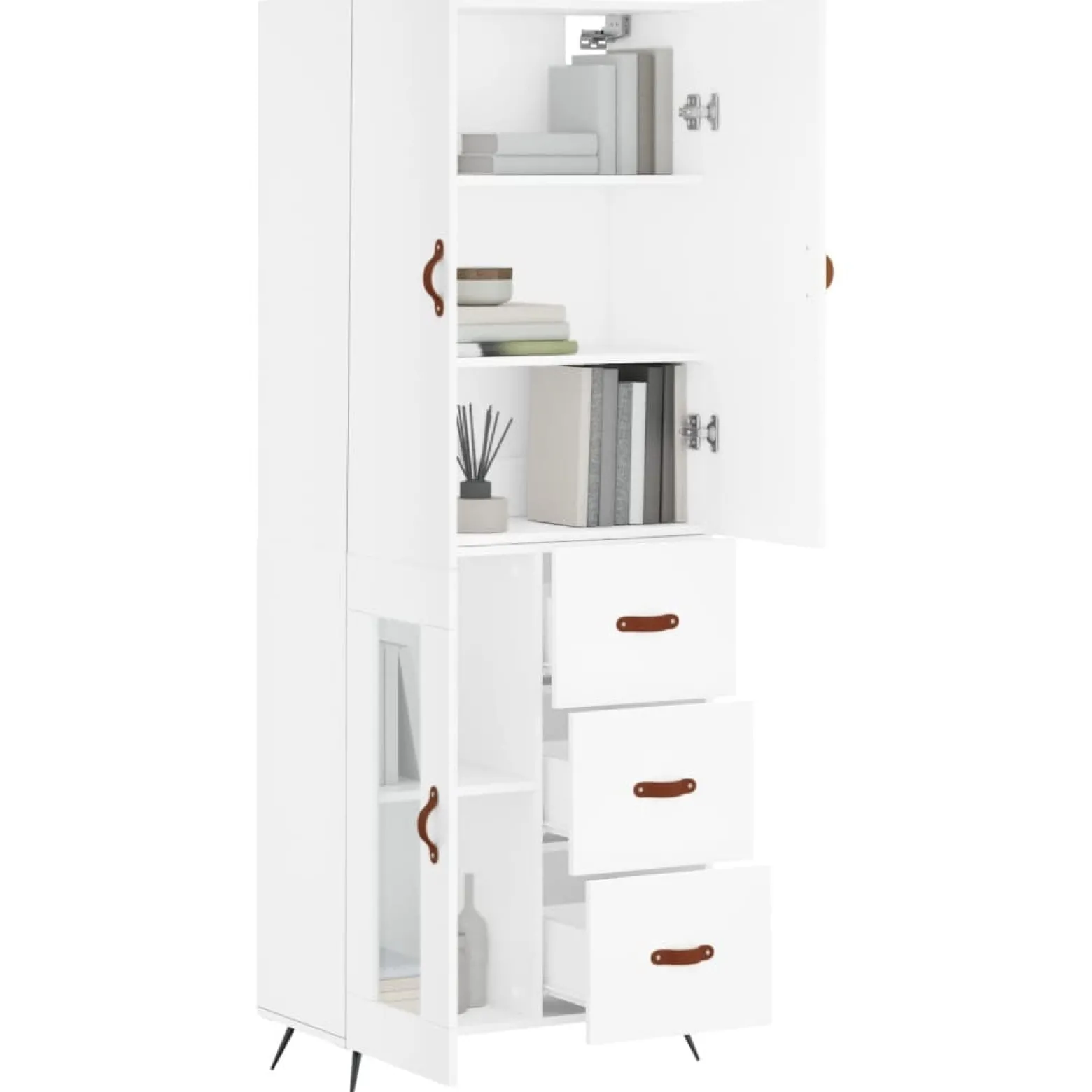 Szafka Regał Witrynka Biała z Drzwiami Szklanymi 69.5x34x180 cm do Salonu