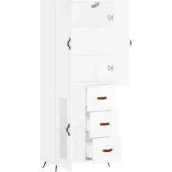 Szafka Regał Witrynka Biała z Drzwiami Szklanymi 69.5x34x180 cm do Salonu