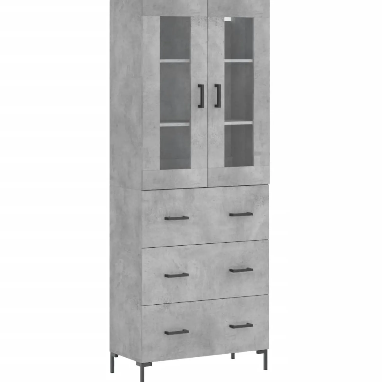 Szafka Regał Witrynka Szara Beton Szklana 69.5x34x180 cm do Salonu Pokoju
