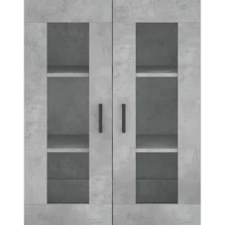 Szafka Regał Witrynka Szara Beton Szklana 69.5x34x180 cm do Salonu Pokoju