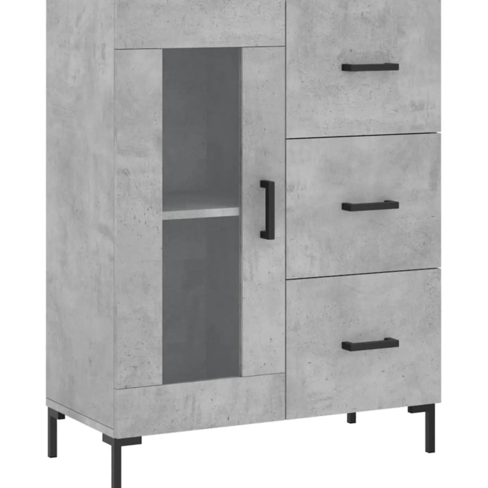 Szafka Regał Witrynka Szara Beton z Drzwiami Szklanymi 69.5x34x180 cm