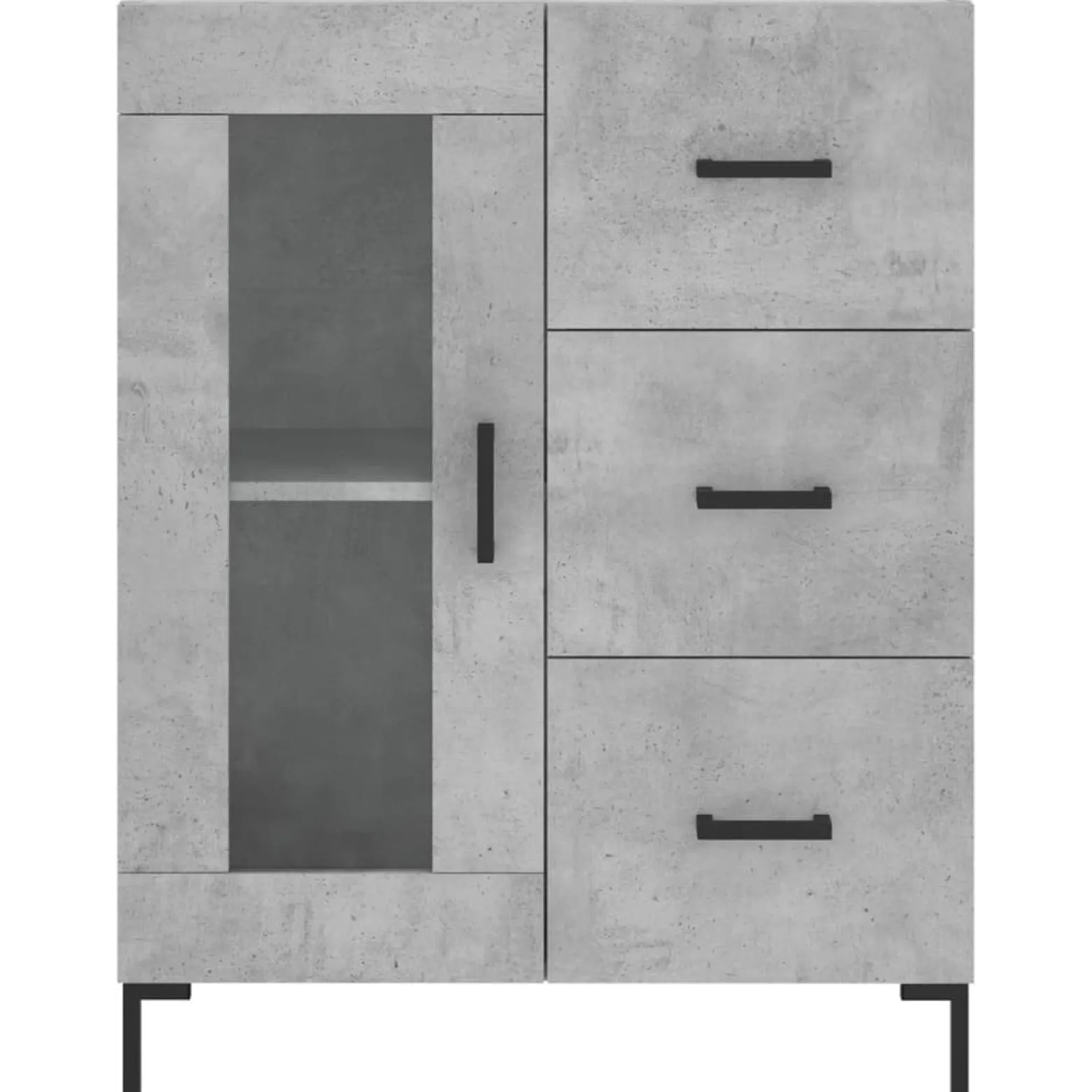 Szafka Regał Witrynka Szara Beton z Drzwiami Szklanymi 69.5x34x180 cm