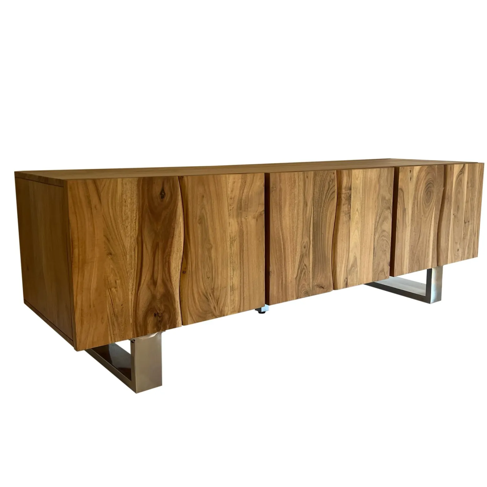 Szafka RTV Akacja Drewno Lite 160x56x46 cm z Trzema Drzwiami Nowoczesny
