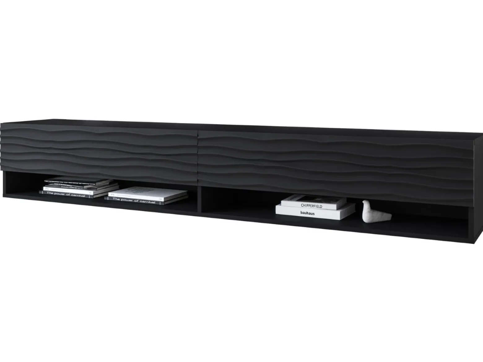 Szafka RTV ANNE 180 czarny grafit/czarny MDF wzór fala z LED