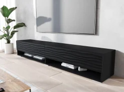 Szafka RTV ANNE 180 czarny grafit/czarny MDF wzór fala z LED