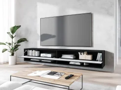 Szafka RTV ANNE 180 czarny grafit/czarny MDF wzór fala z LED
