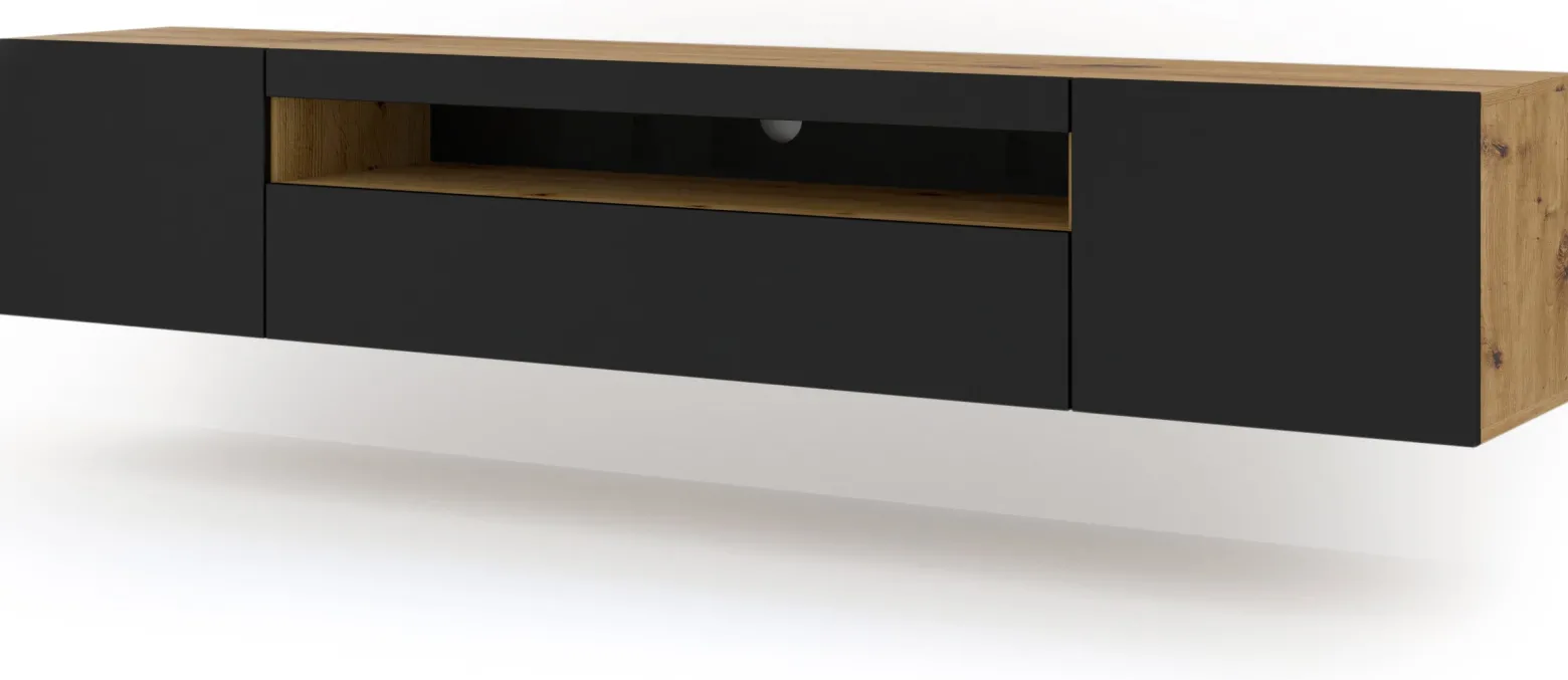 Szafka RTV AURA 200 cm dąb artisan / czarny mat