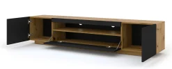 Szafka RTV AURA 200 cm dąb artisan / czarny mat