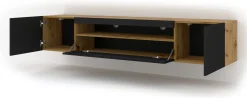 Szafka RTV AURA 200 cm dąb artisan / czarny mat