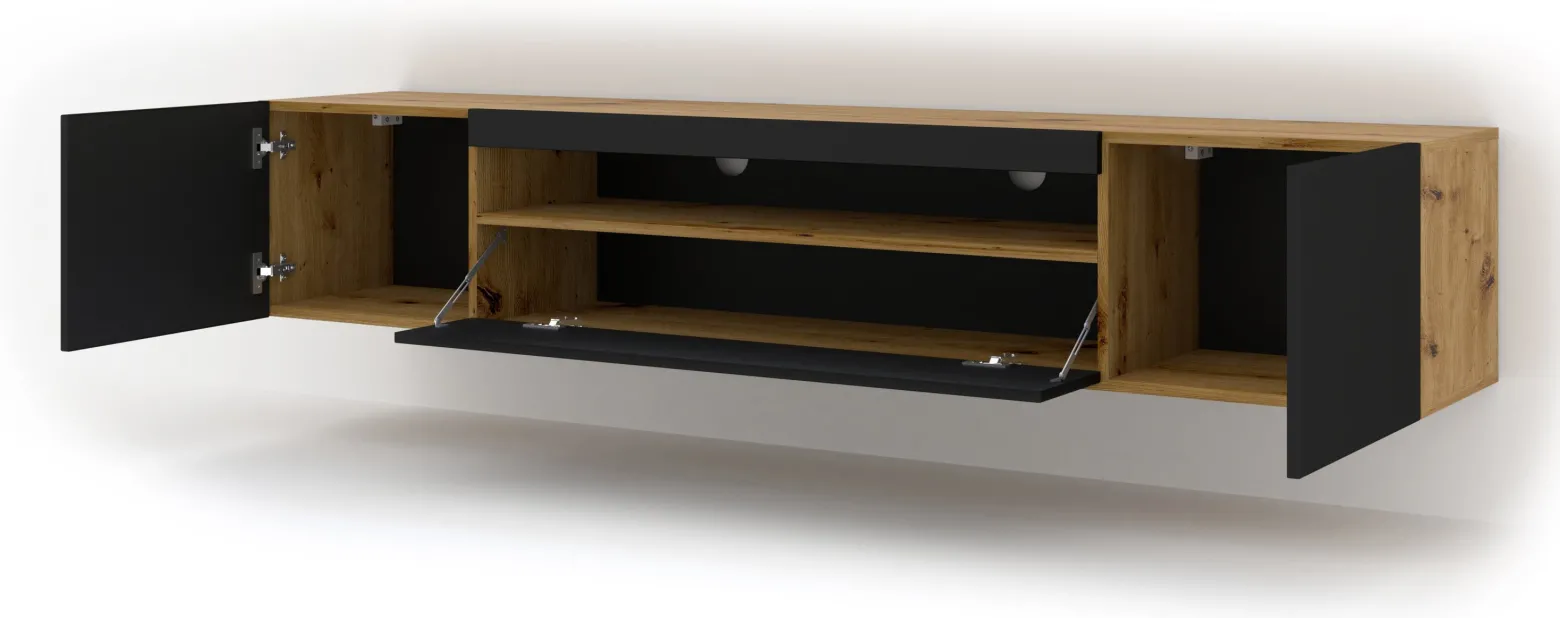 Szafka RTV AURA 200 cm dąb artisan / czarny mat