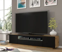 Szafka RTV AURA 200 cm dąb artisan / czarny mat