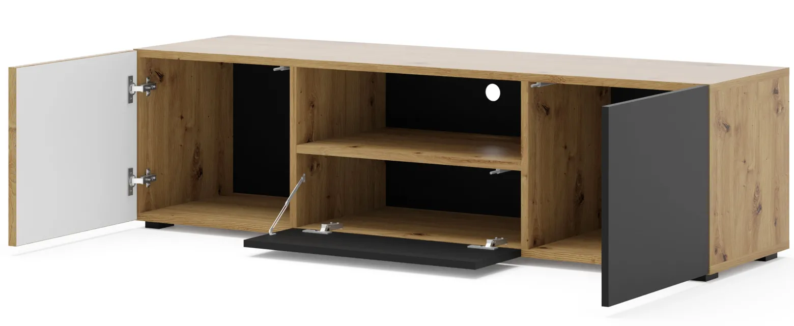 Szafka RTV AURIS 150 cm dąb artisan / czarny mat
