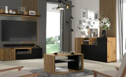 Szafka RTV AURIS 150 cm dąb artisan / czarny mat