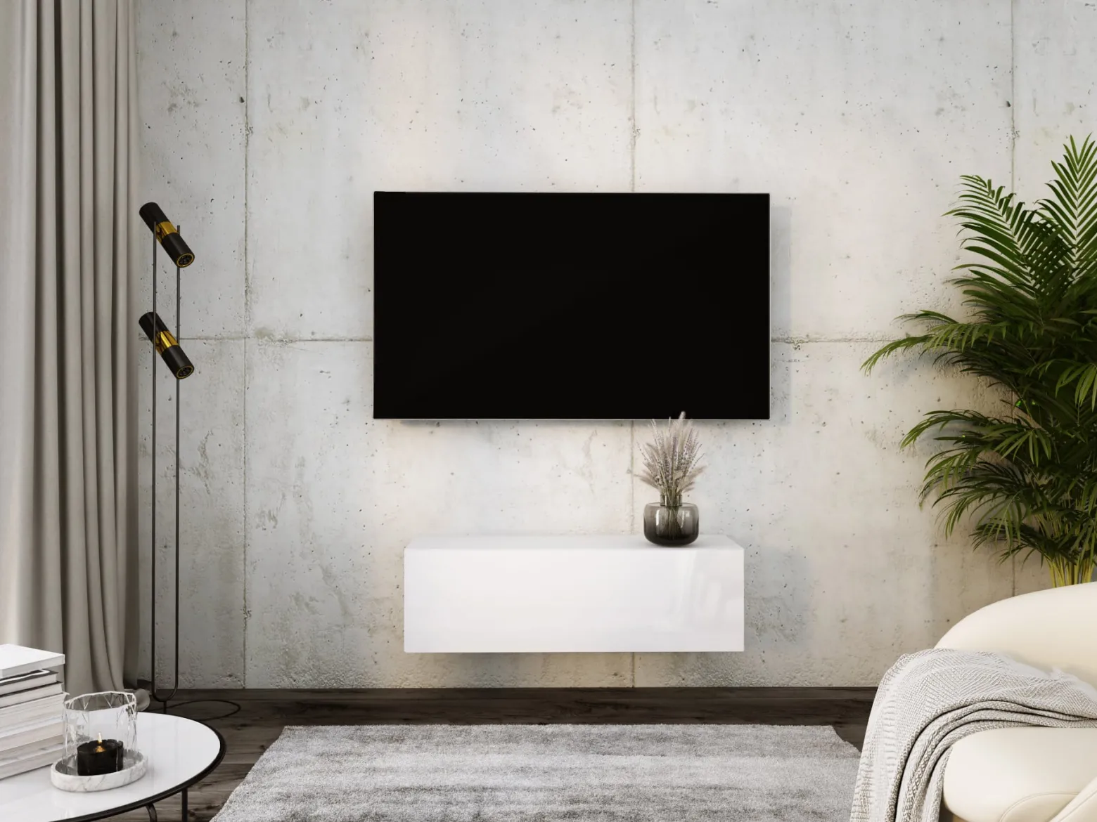 Szafka RTV : Biały Matowy / Biały Błyszczący, 100 x 34 x 32 cm