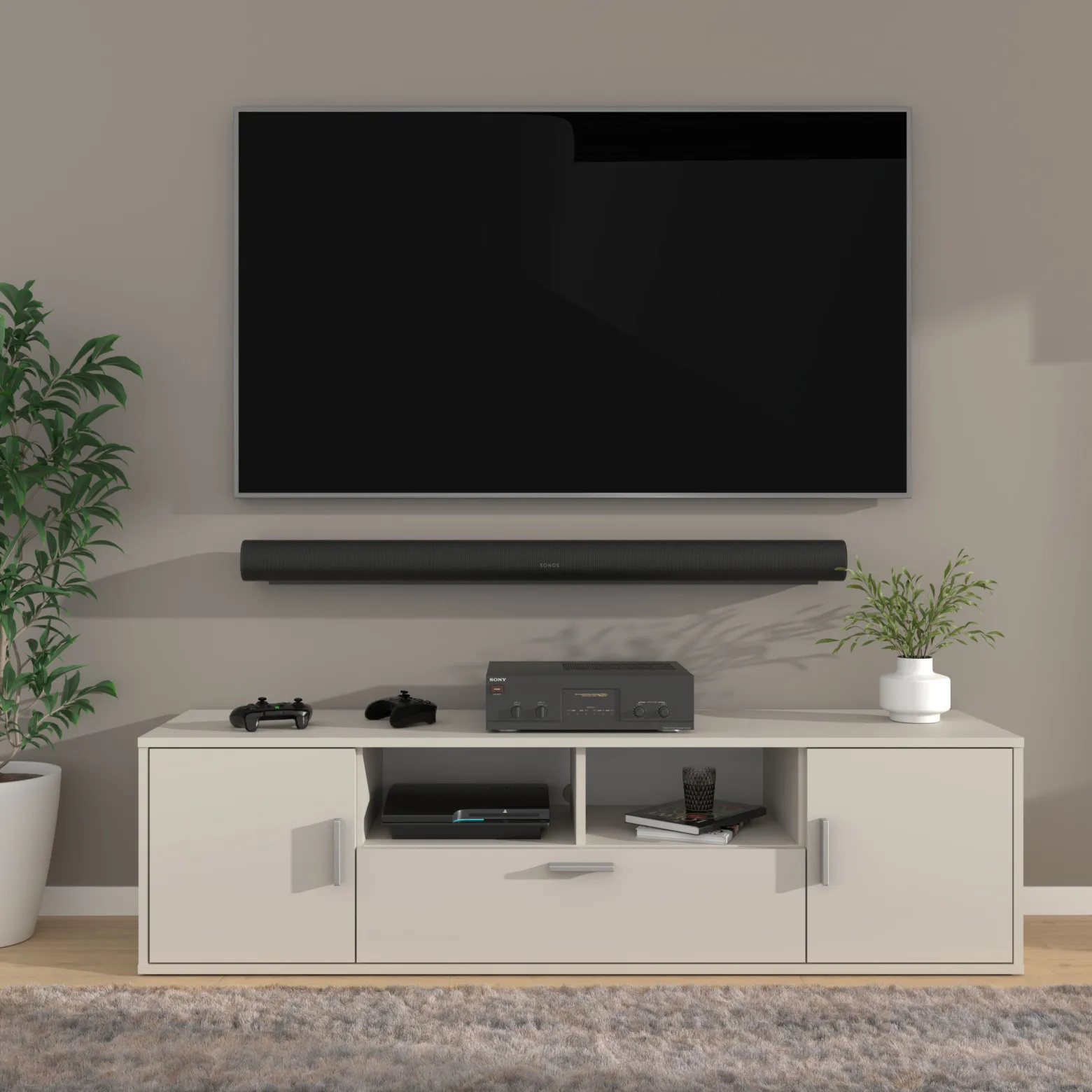 Szafka RTV BLANCA 150 cm kaszmir stolik pod telewizor + LED RGB