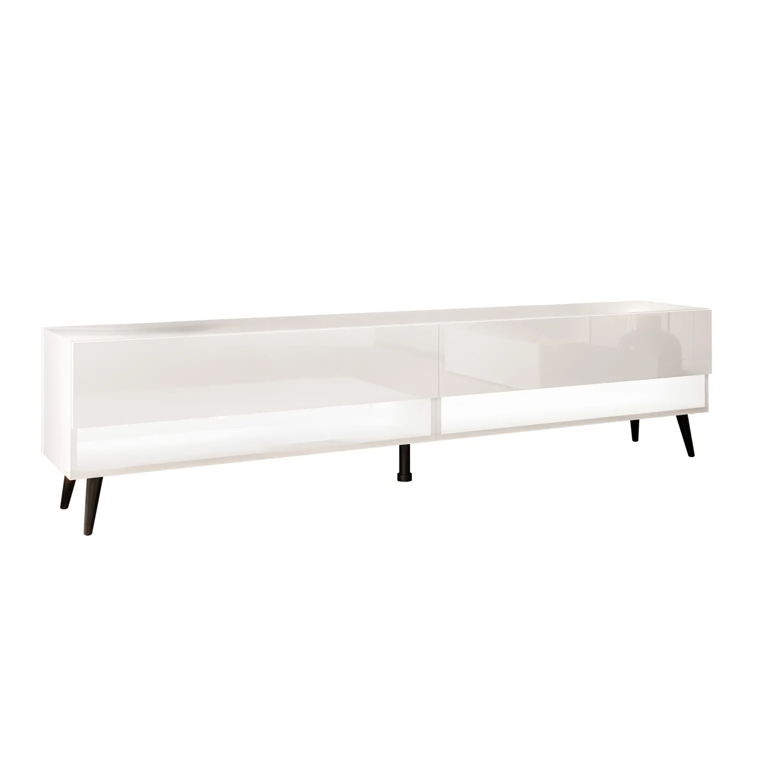 Szafka RTV CALANTE 180 cm LED biały połysk skośne czarne