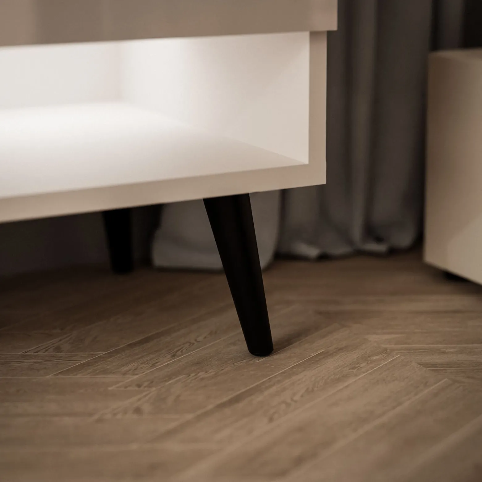 Szafka RTV CALANTE 180 cm LED biały połysk skośne czarne