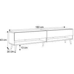 Szafka RTV CALANTE 180 cm LED biały połysk skośne czarne