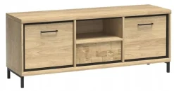 Szafka RTV 139 cm Czarna Pod Telewizor Półka MILAN