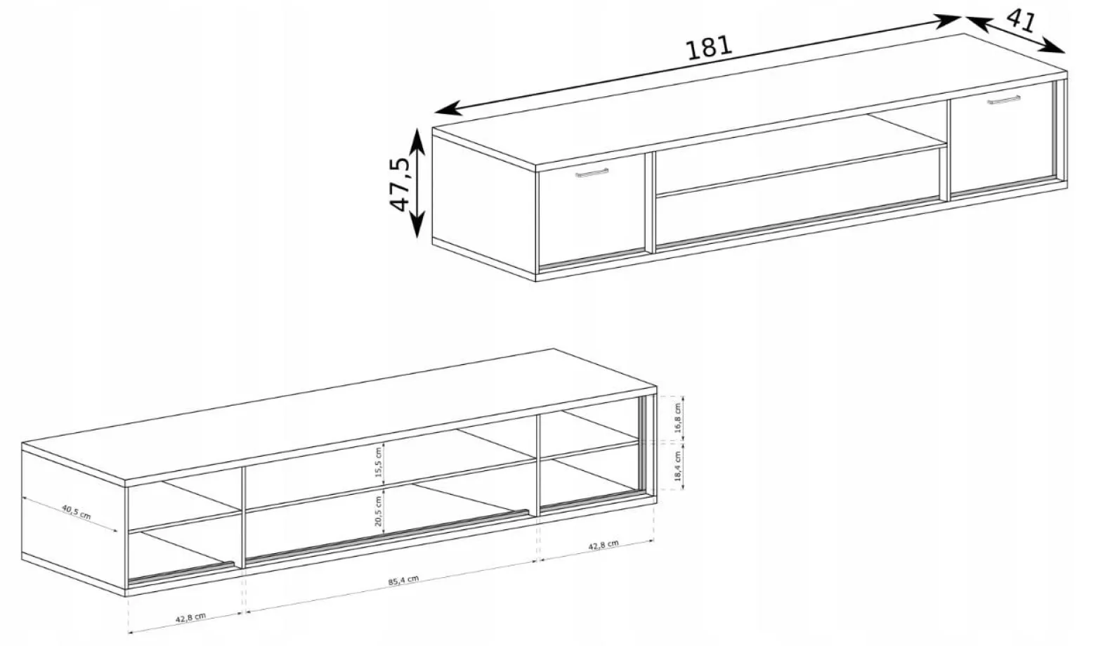 Szafka RTV 181 cm Czarna Pod Telewizor Półka MILAN