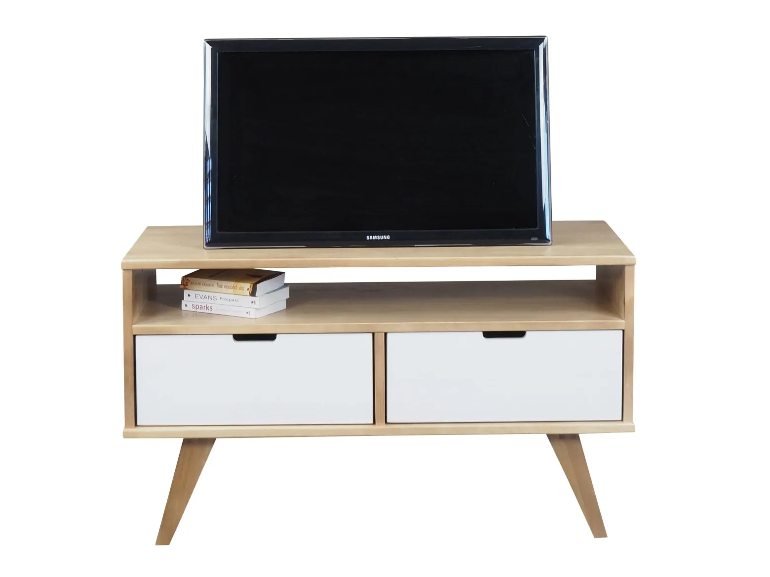 Szafka RTV 109 cm drewniana MALMO, kolor dębowy + bielony