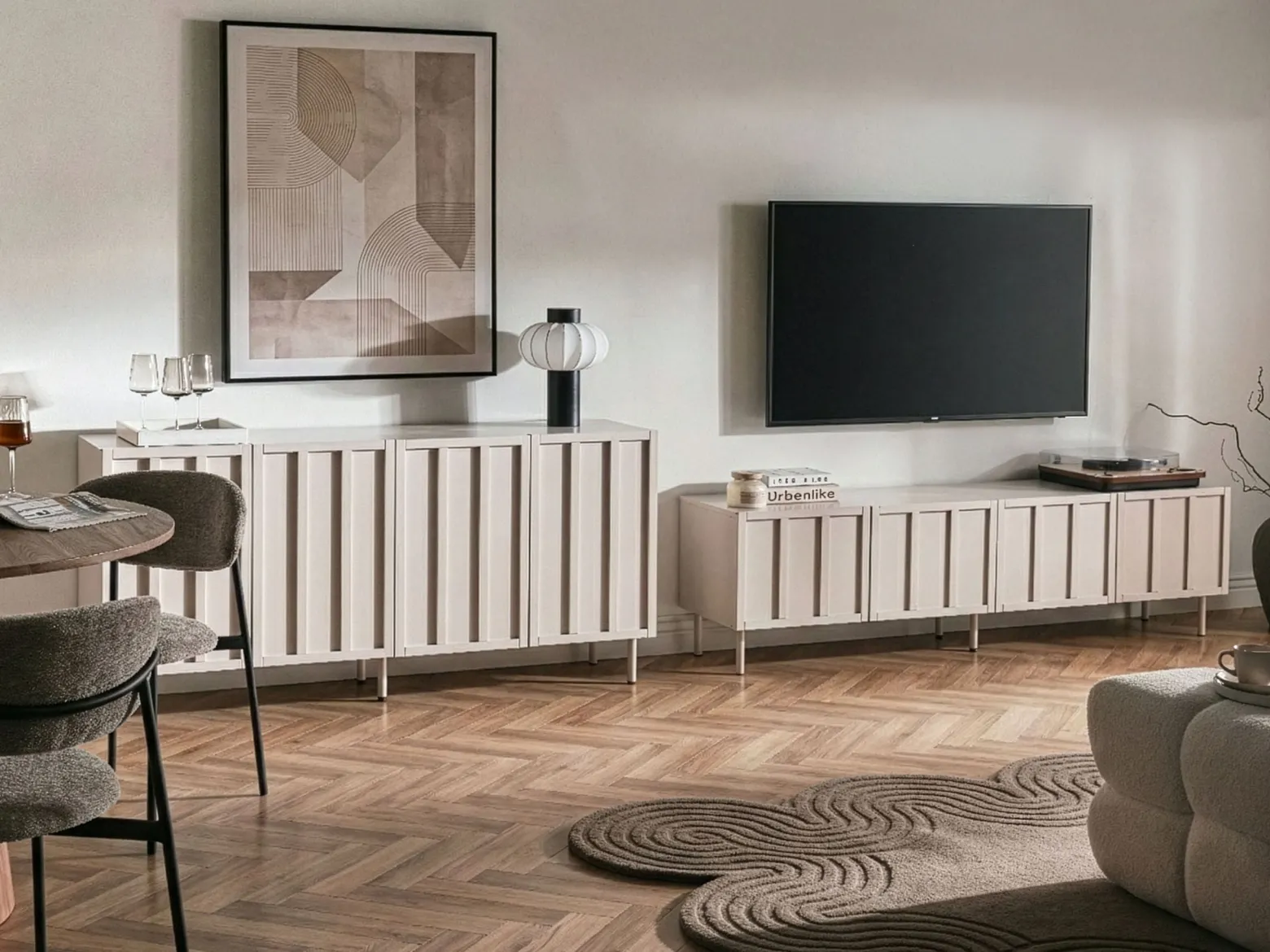 Szafka RTV 180 cm MDF jasnobeżowa