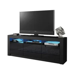 Szafka RTV 160cm ONE FURNITURE - Czarny Laminat & Połysk