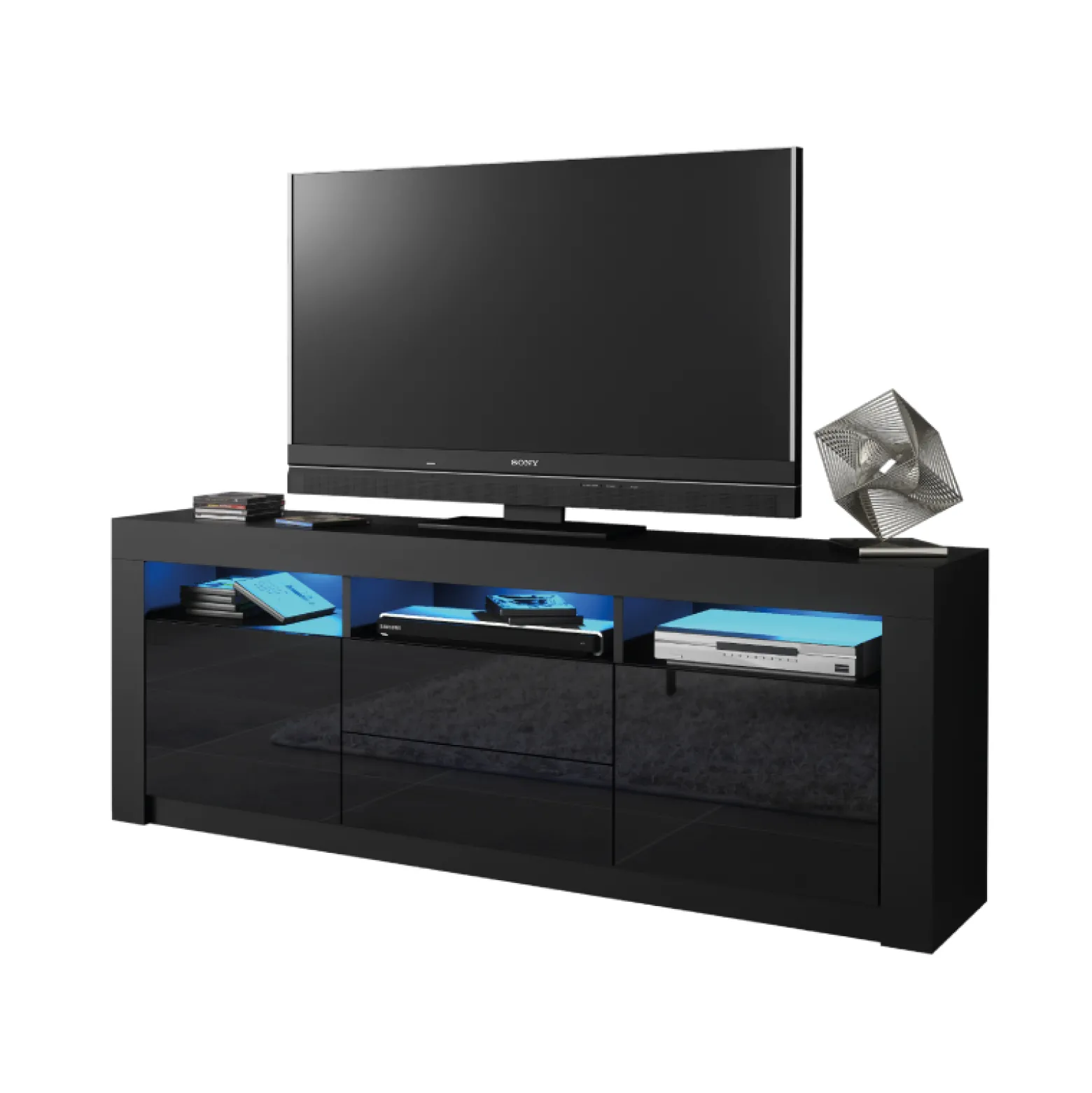 Szafka RTV 160cm ONE FURNITURE - Czarny Laminat & Połysk