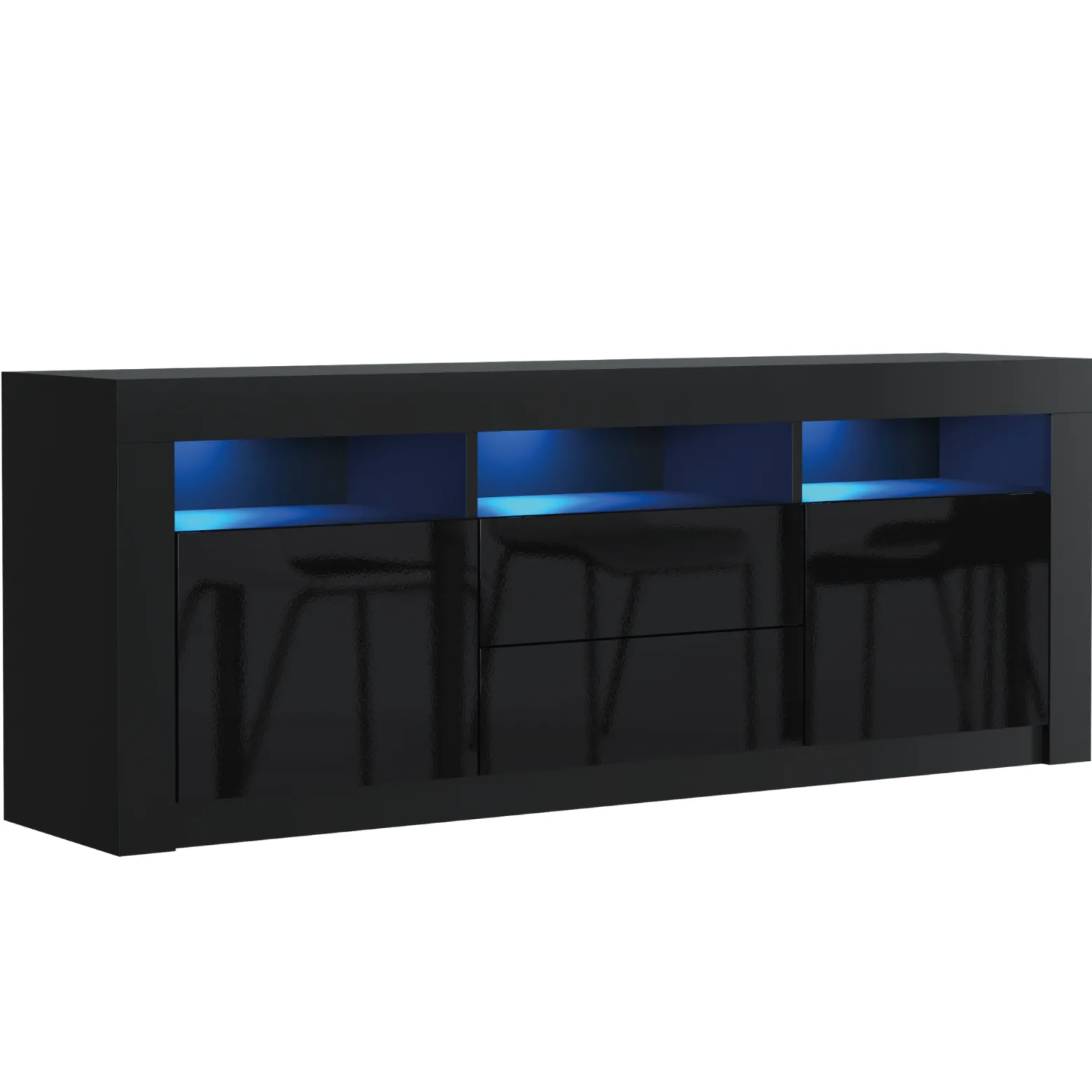 Szafka RTV 160cm ONE FURNITURE - Czarny Laminat & Połysk