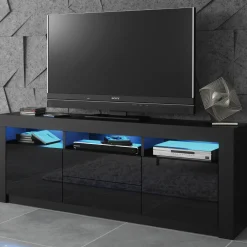 Szafka RTV 160cm ONE FURNITURE - Czarny Laminat & Połysk