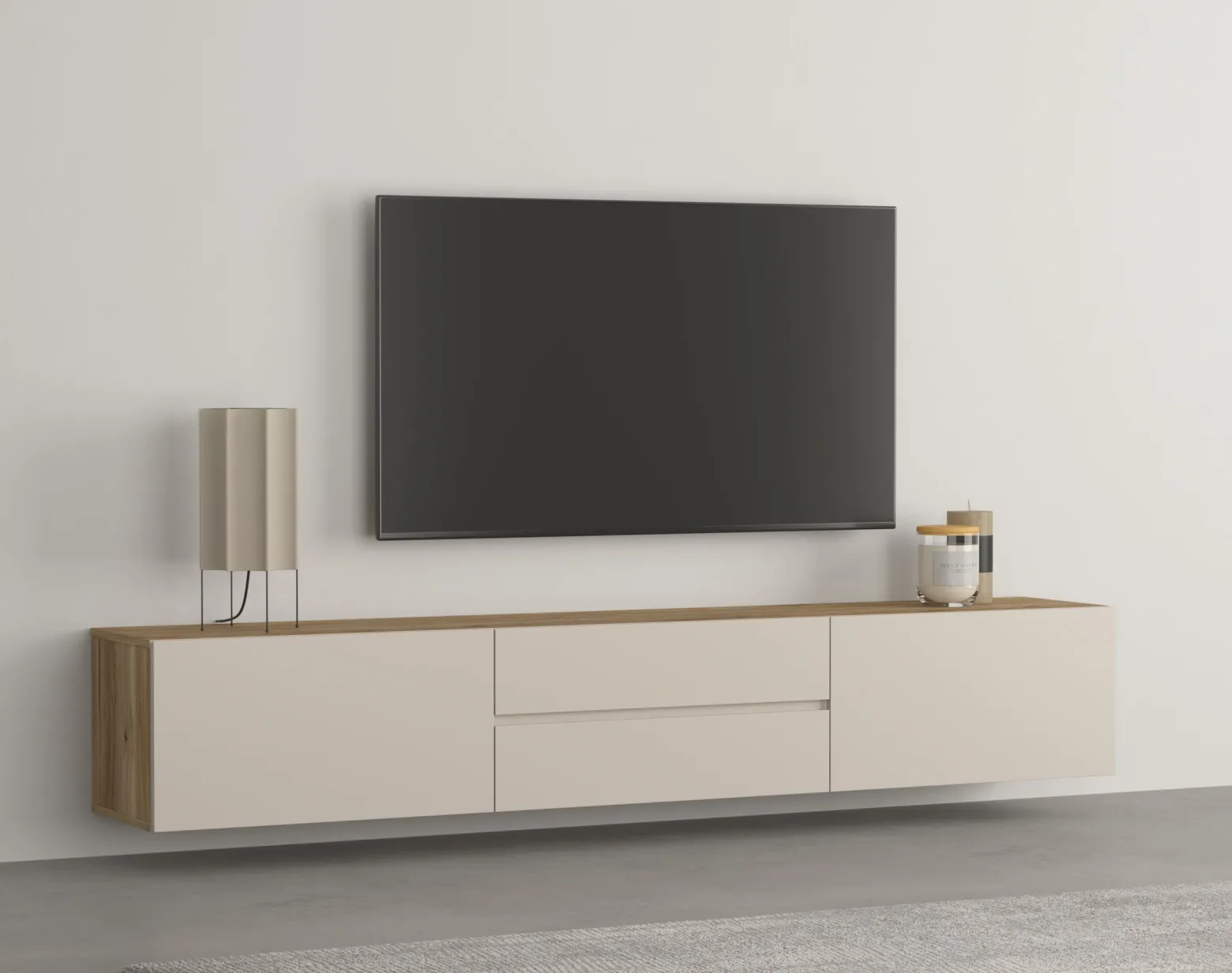 Szafka RTV 200 cm wisząca CRISS kaszmir