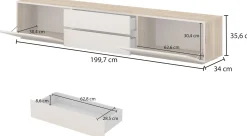 Szafka RTV 200 cm wisząca CRISS kaszmir