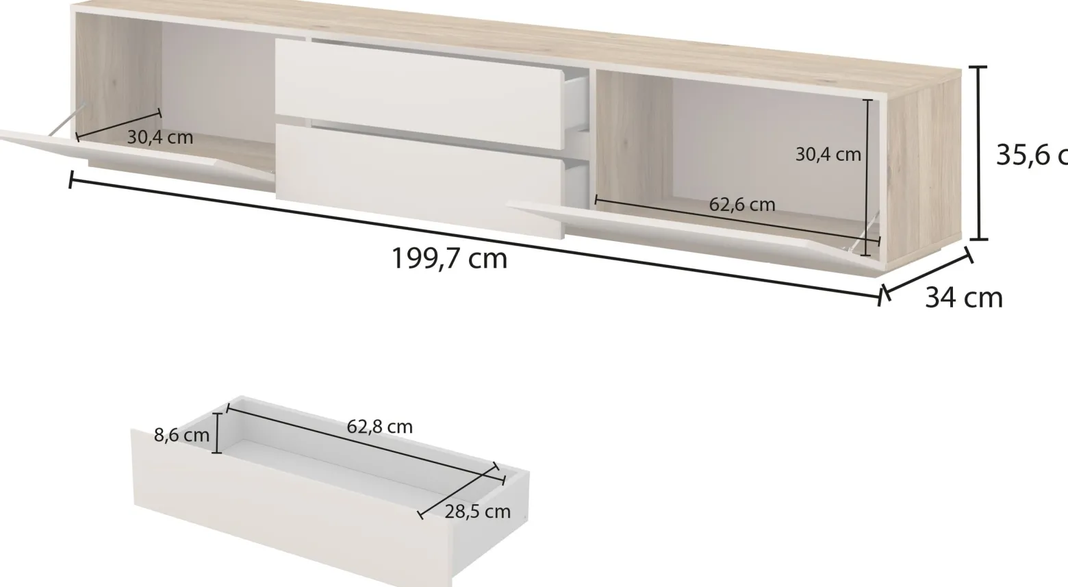 Szafka RTV 200 cm wisząca CRISS kaszmir