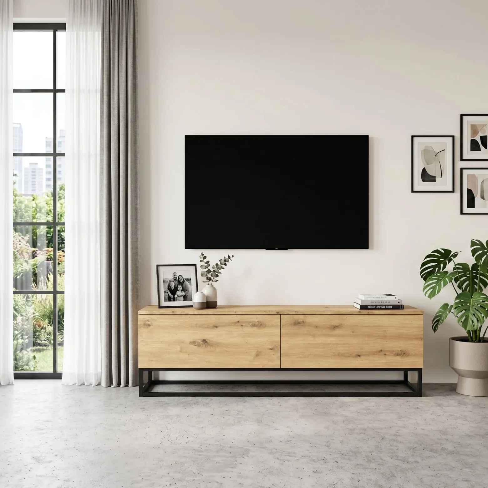 Szafka RTV 120 cm ze stelażem - dąb artisan