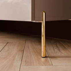Szafka RTV COLGANTE 100 kaszmir wysoki połysk, nóżki boho złote, LED