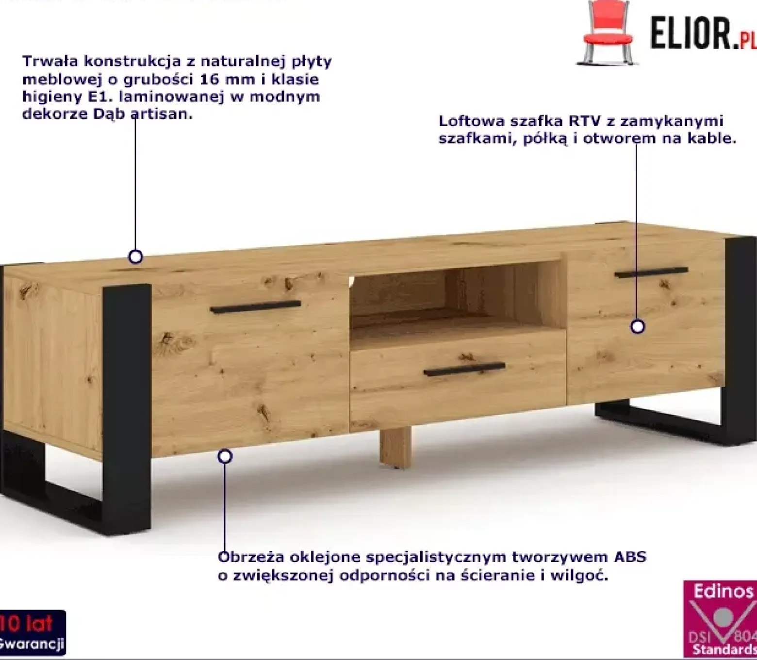 Szafka RTV dąb artisan - Elnix