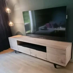 Szafka RTV dębowa z szufladami na metalowych nogach VITA