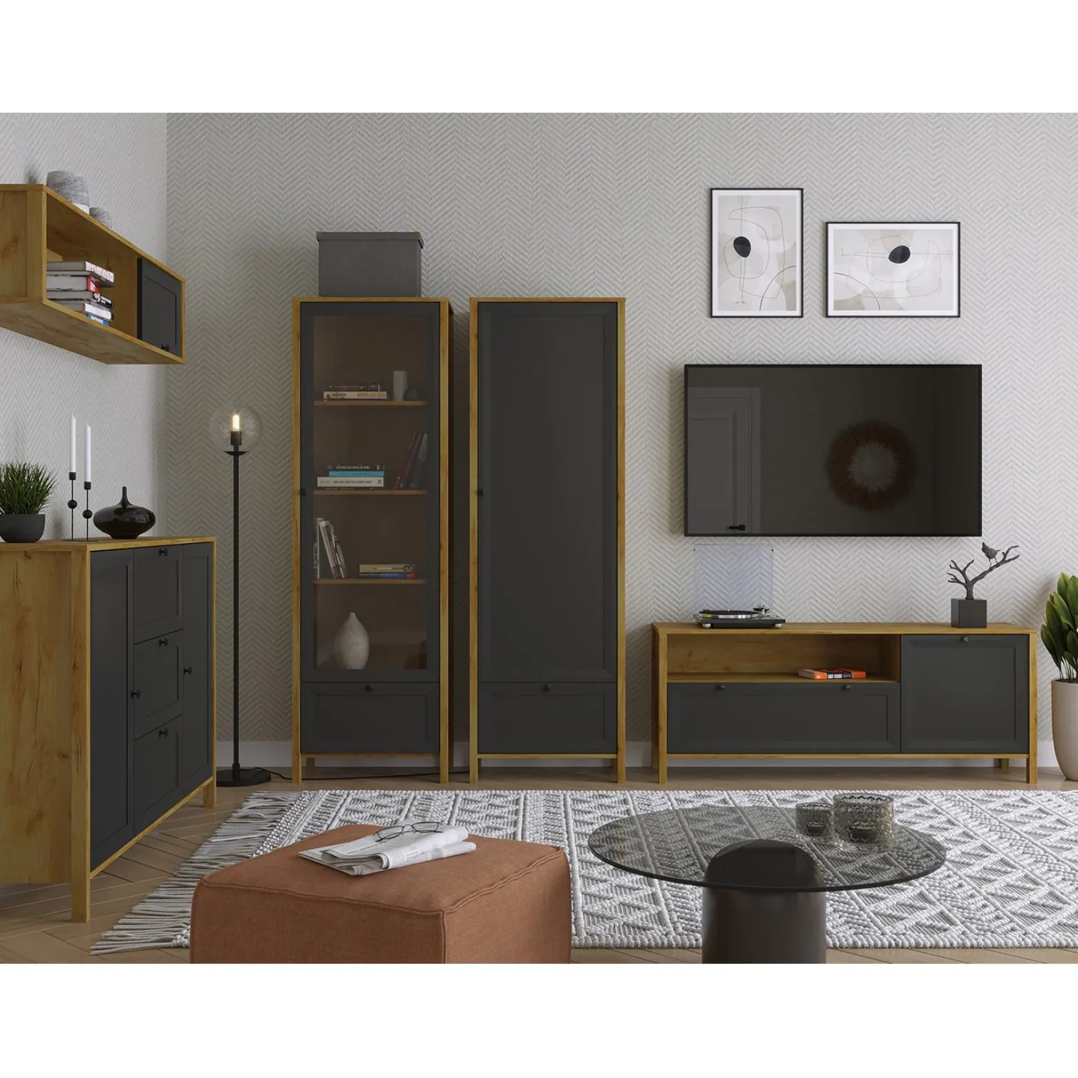 Szafka RTV do Salonu NORIA 150 cm Dąb craft złoty/czarny