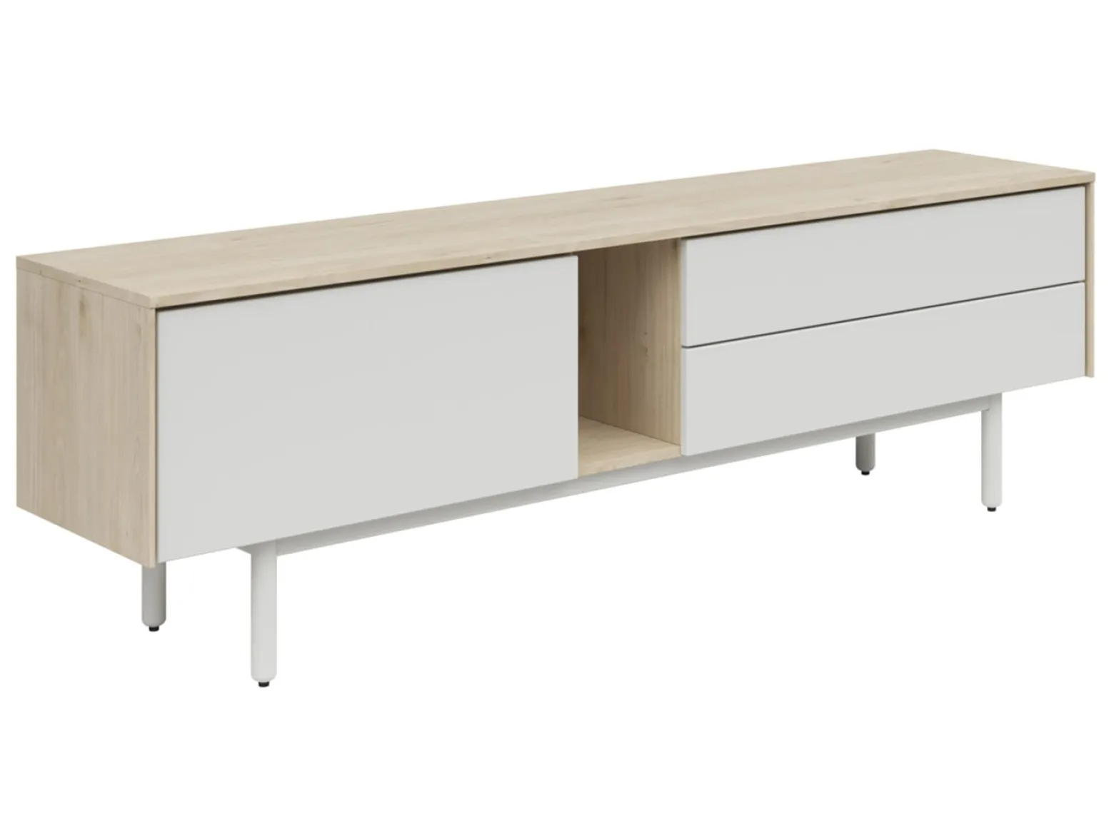 Szafka RTV Ema 180 cm z drzwiami i 2 szufladami orzech jackson hickory/jasny szary