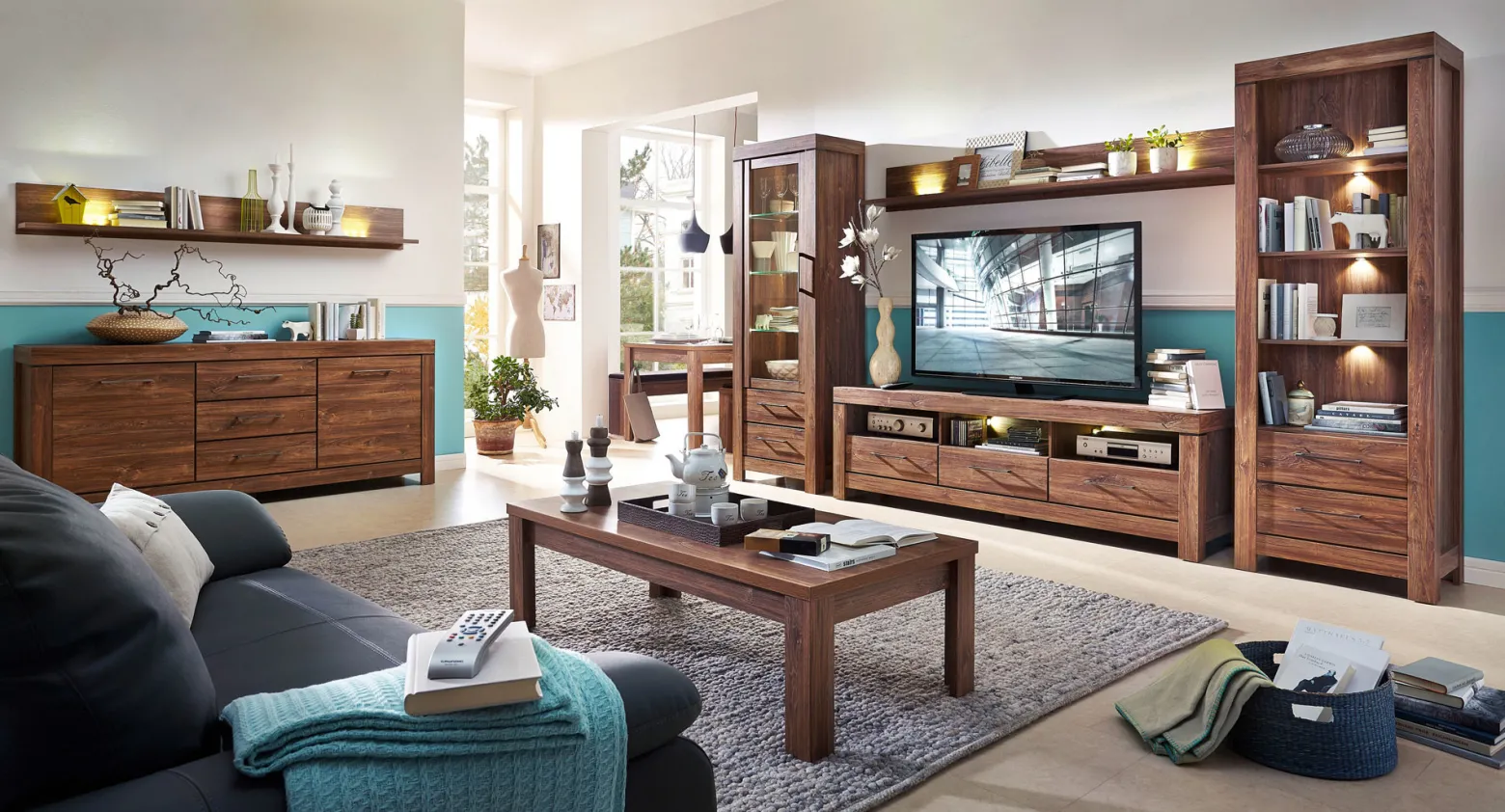 Szafka RTV Gent 200 cm z 3 szufladami i półką dąb stirling
